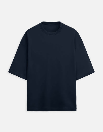 Navy Blue Oversized French Terry Cotton T-Shirt