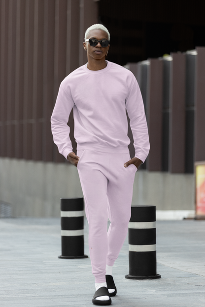 Light Pink Solid Sweatshirt and Joggers Co-Ord Set for Men