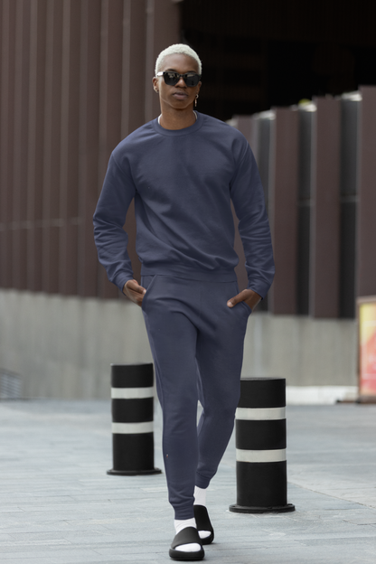 Navy Blue Solid Sweatshirt and Joggers Co Ord Set for Men The