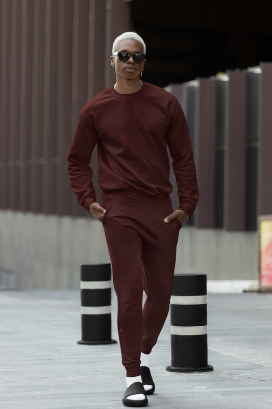 Maroon Solid Sweatshirt and Joggers Co-Ord Set for Men