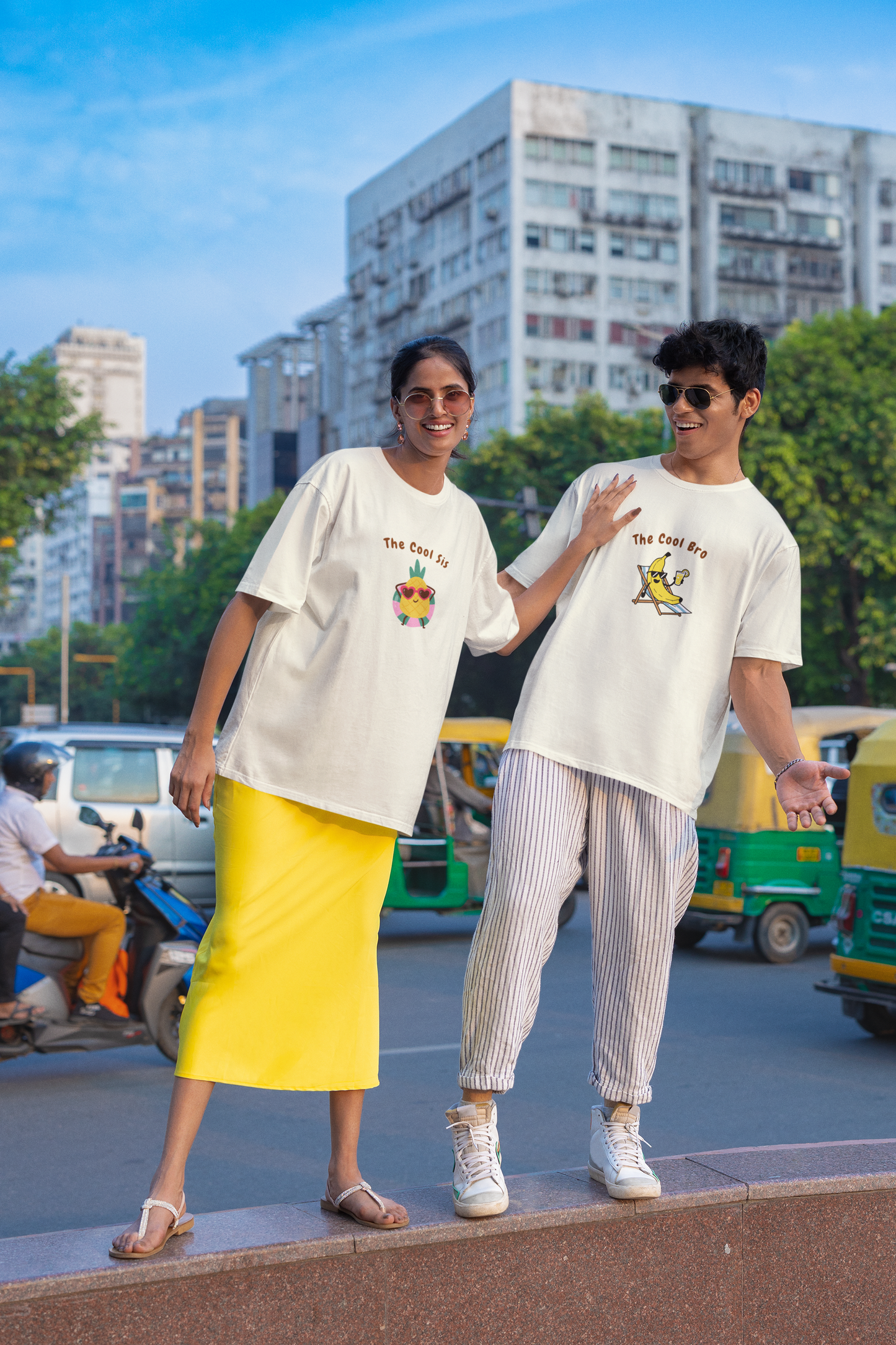 The Cool Bro/Sis Combo - Off White Oversized Fit Unisex T-Shirt