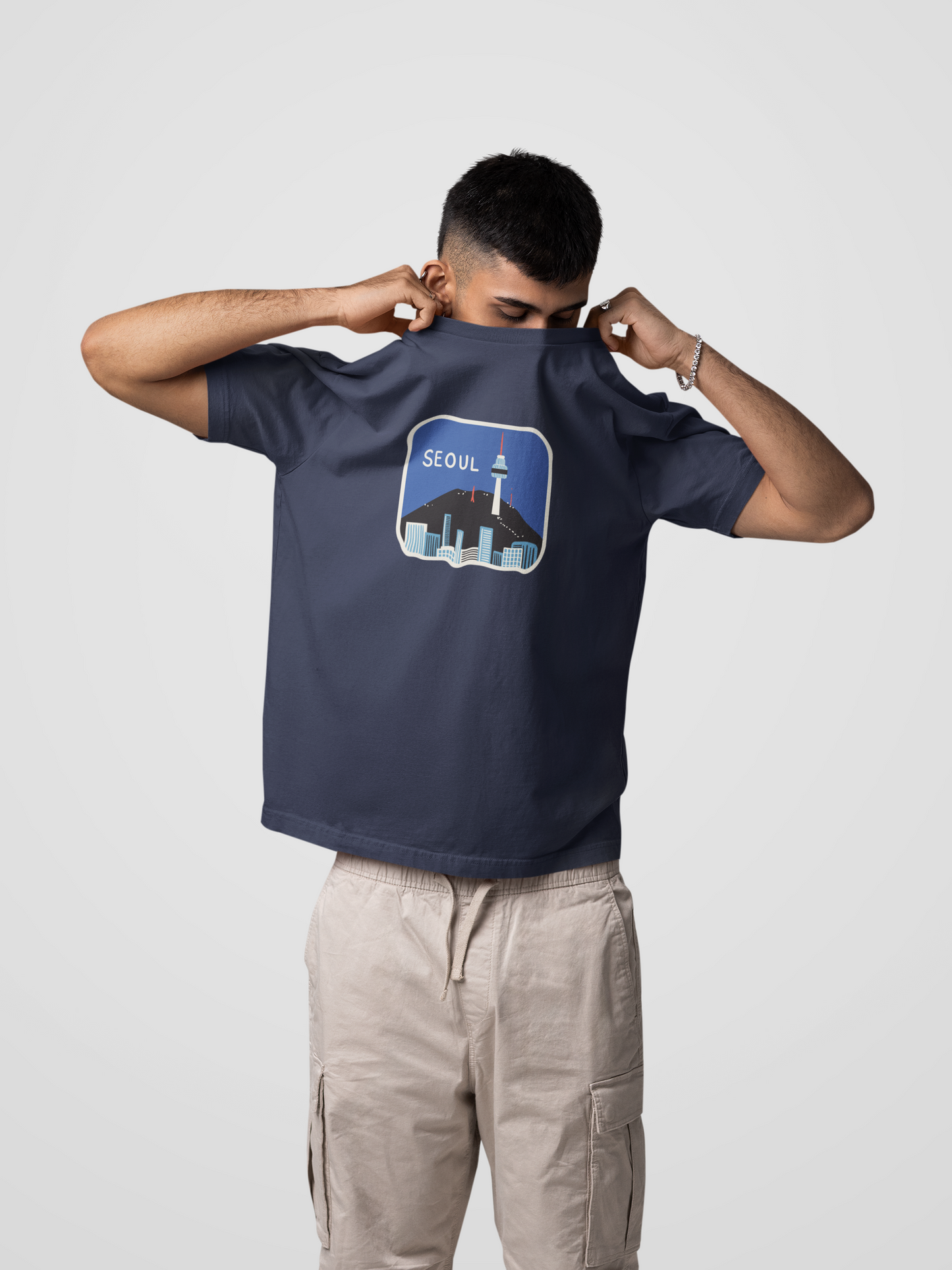 Seoul Navy Blue Oversized Fit Unisex T-Shirt