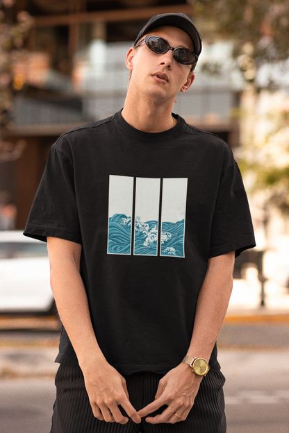 Midnight Wave Black Oversized Fit Unisex T-Shirt