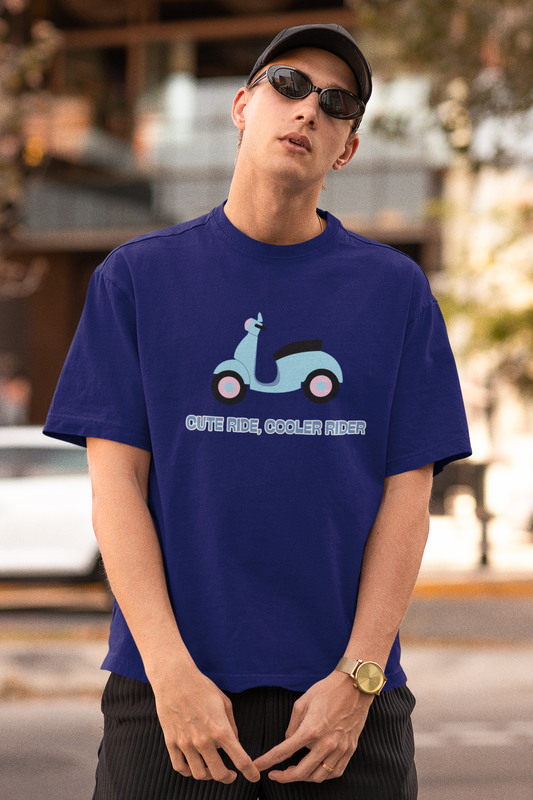 Cute Ride, Cooler Rider Royal Blue Oversized Fit Unisex T-Shirt