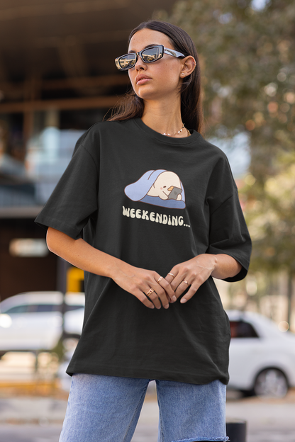 Weekending Black Oversized Fit Unisex T-Shirt