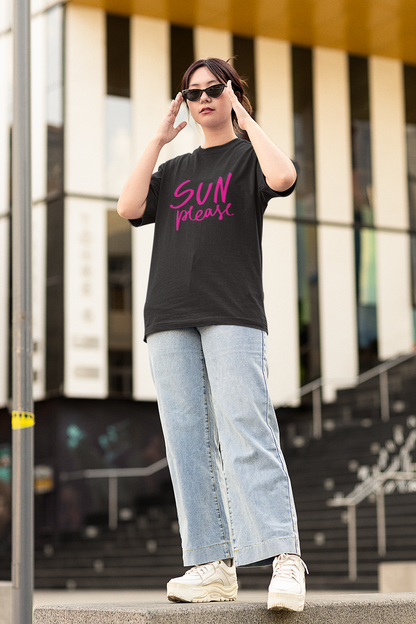 Sun Please Black Oversized Fit Unisex T-Shirt