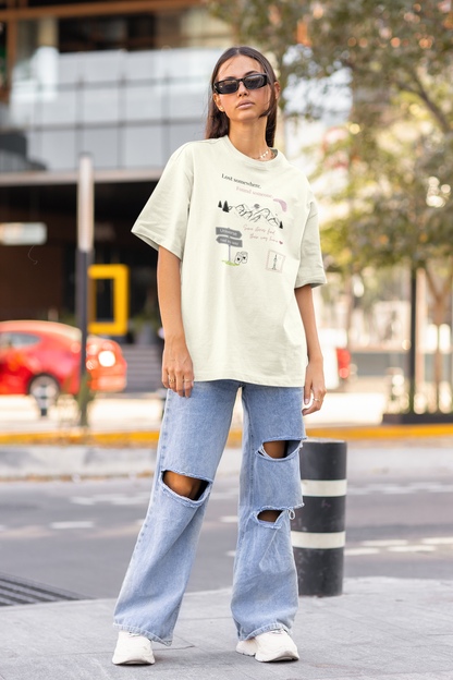 Lost Somewhere, Found Someone Front Off White Oversized Fit Unisex T-Shirt
