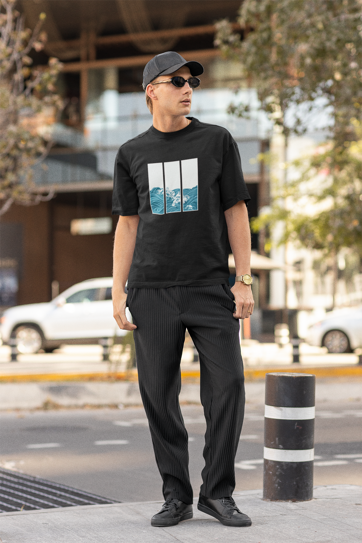 Midnight Wave Black Oversized Fit Unisex T-Shirt