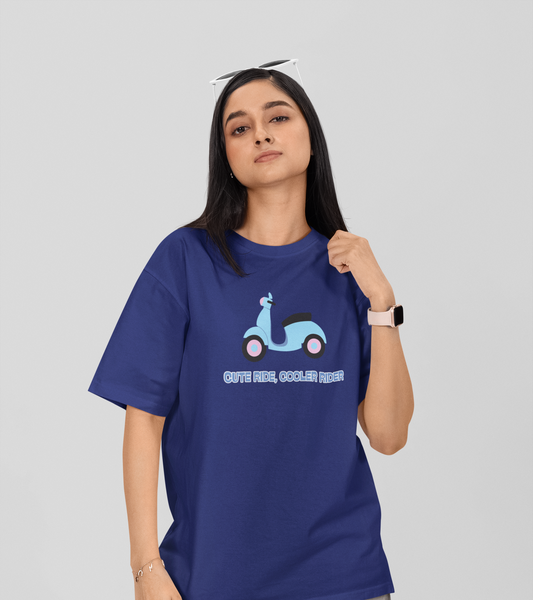 Cute Ride, Cooler Rider Royal Blue Oversized Fit Unisex T-Shirt