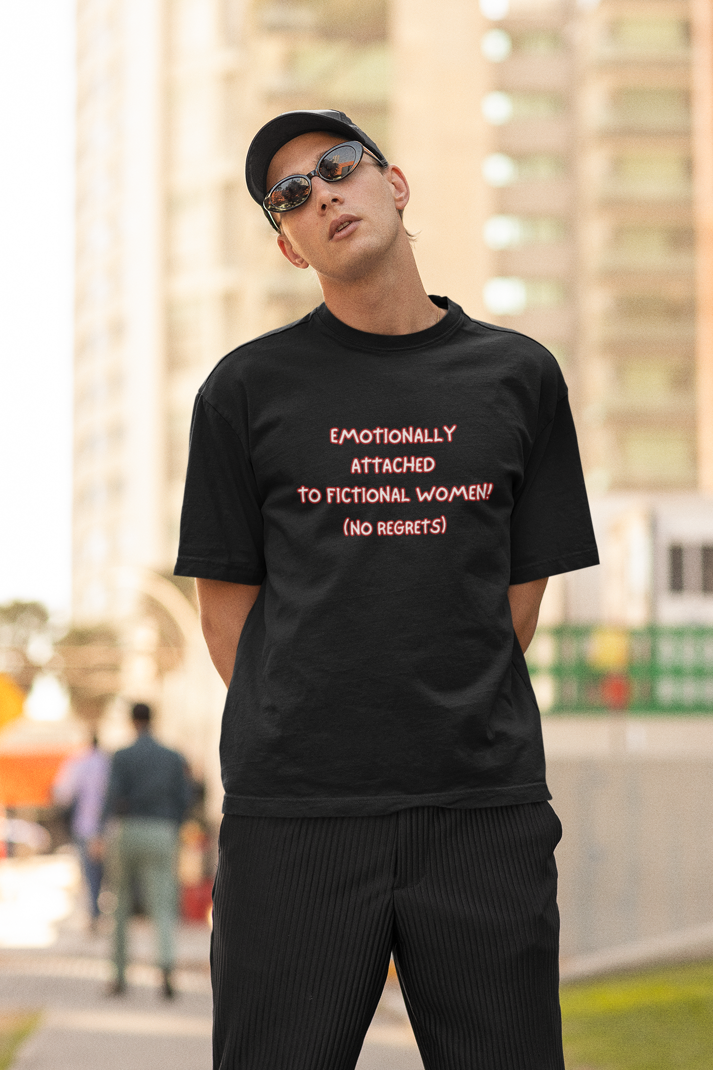 Emotionally Attached to Fictional Women Black Oversized Fit Unisex T-Shirt