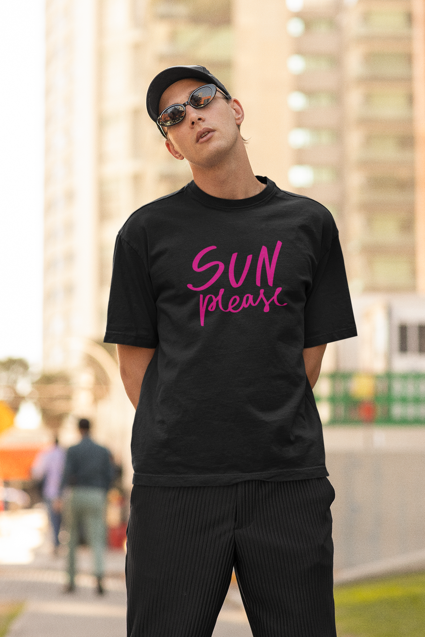Sun Please Black Oversized Fit Unisex T-Shirt