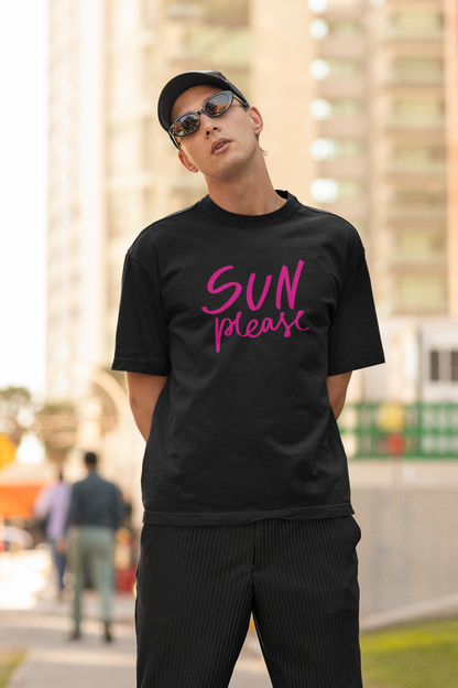 Sun Please Black Oversized Fit Unisex T-Shirt