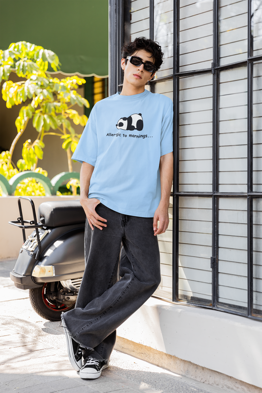 Allergic to mornings Baby Blue Oversized Fit Unisex T-Shirt