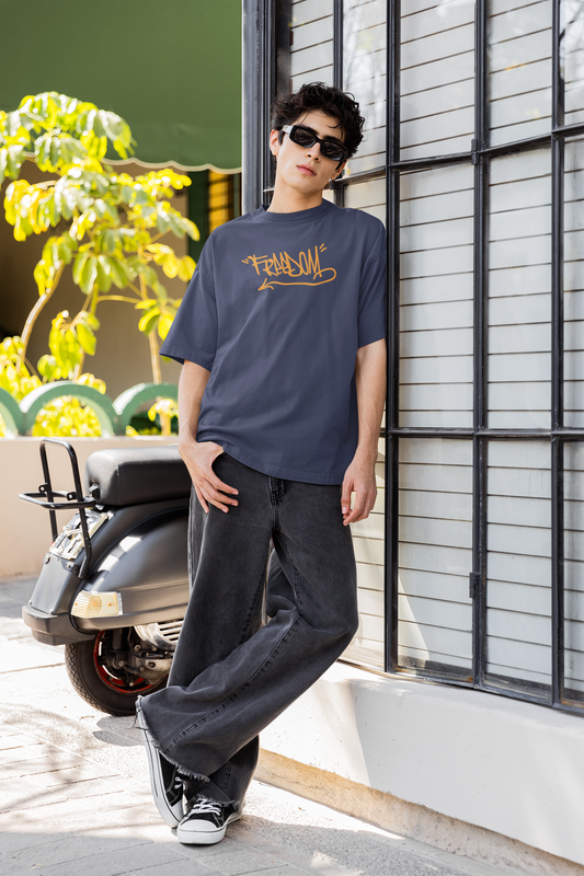 Freedom Navy Blue Oversized Fit Unisex T-Shirt