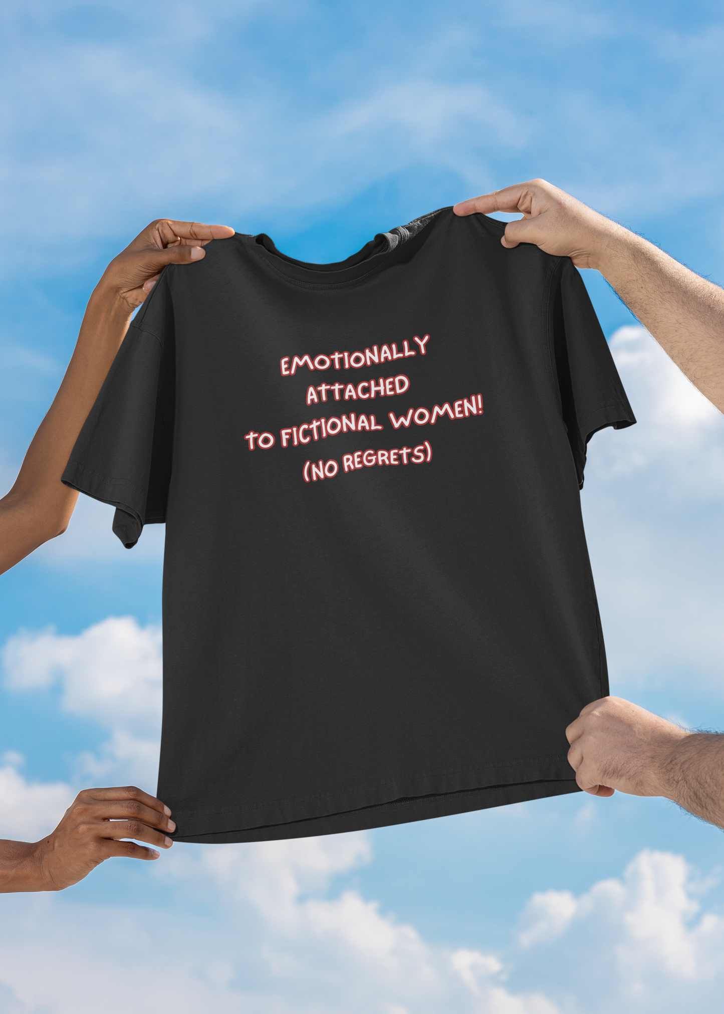 Emotionally Attached to Fictional Women Black Oversized Fit Unisex T-Shirt