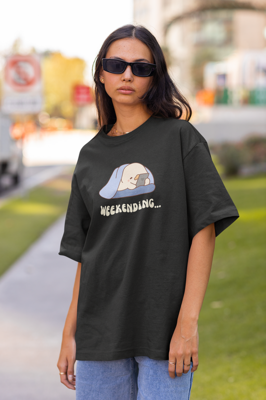 Weekending Black Oversized Fit Unisex T-Shirt