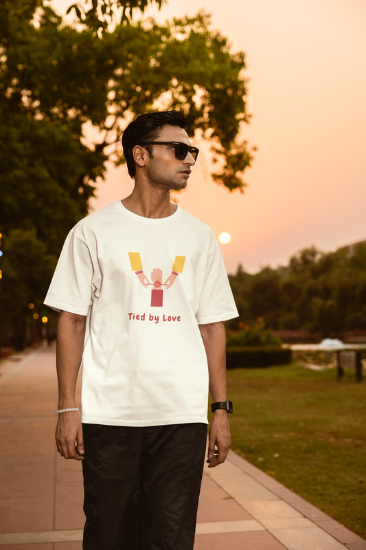 Tied by Love Off White Oversized Fit Unisex T-Shirt