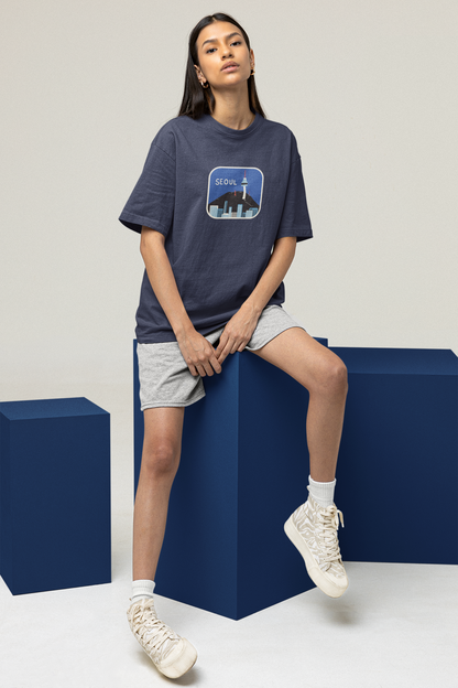Seoul Navy Blue Oversized Fit Unisex T-Shirt