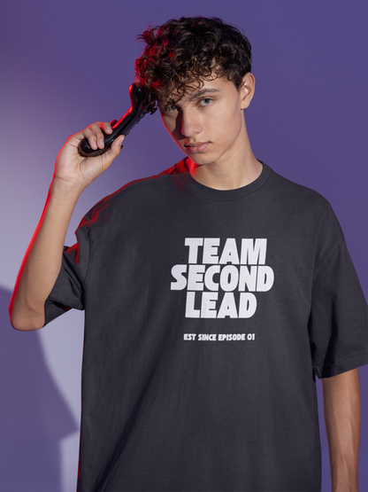 Team Second Lead Black Oversized Fit Unisex T-Shirt