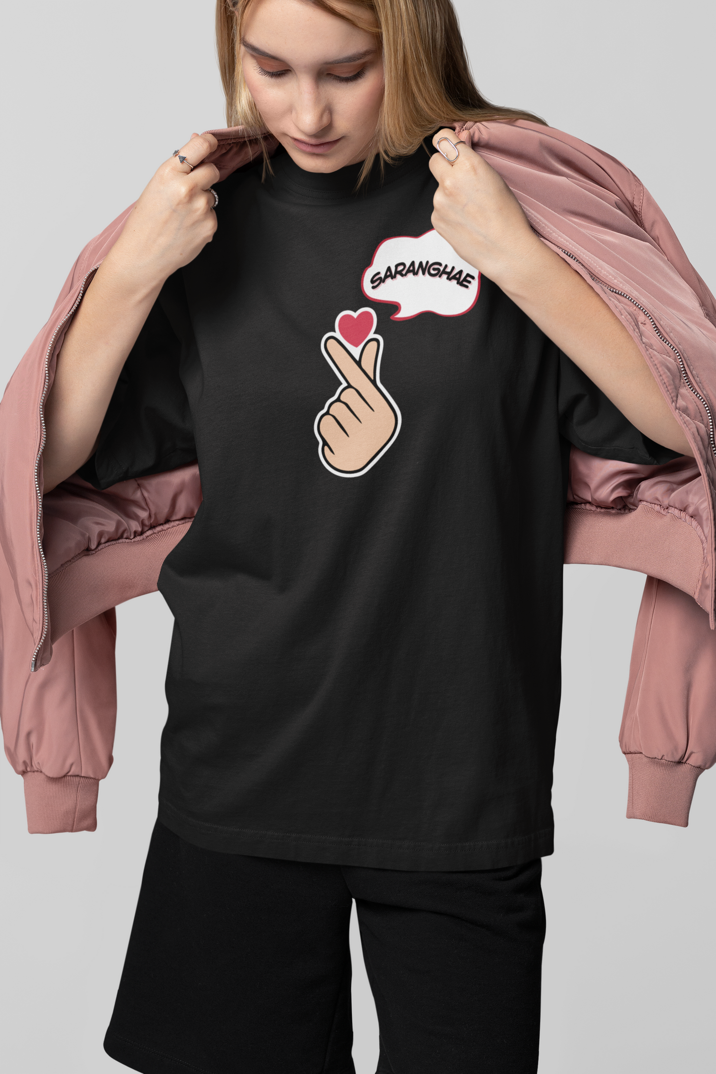 Saranghae Black Oversized Fit Unisex T-Shirt