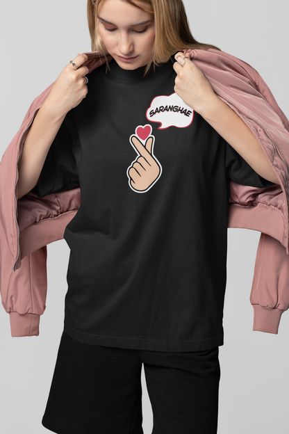 Saranghae Black Oversized Fit Unisex T-Shirt