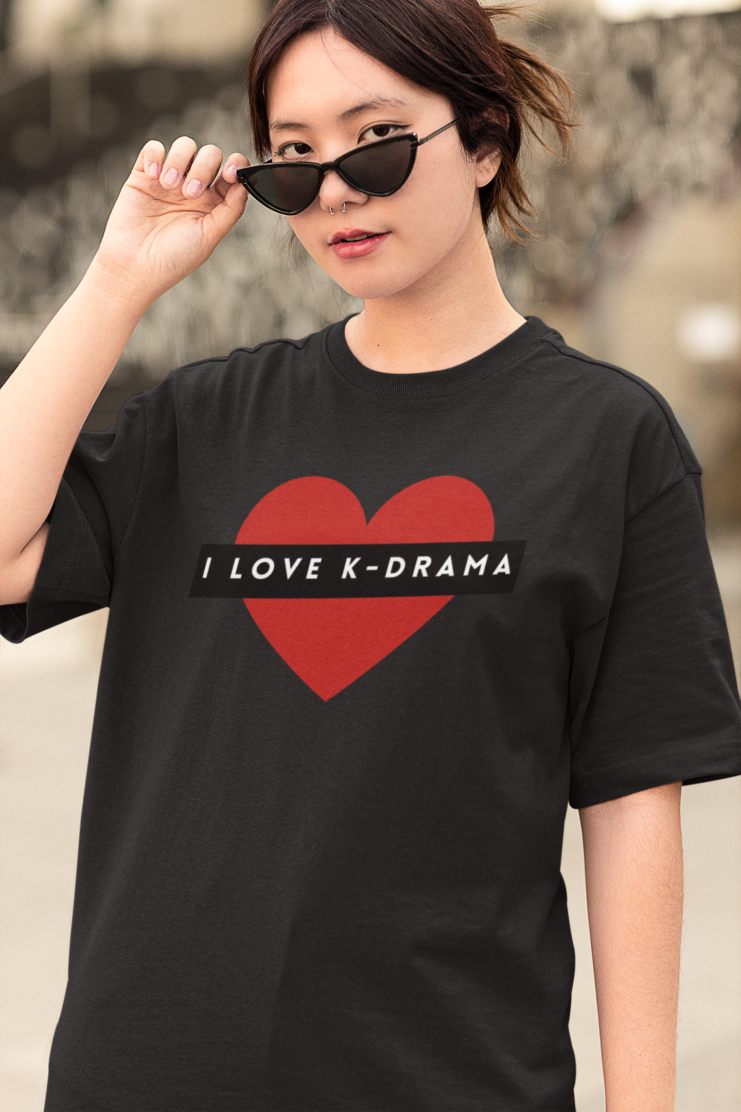 I Love K-drama Black Oversized Fit Unisex T-Shirt