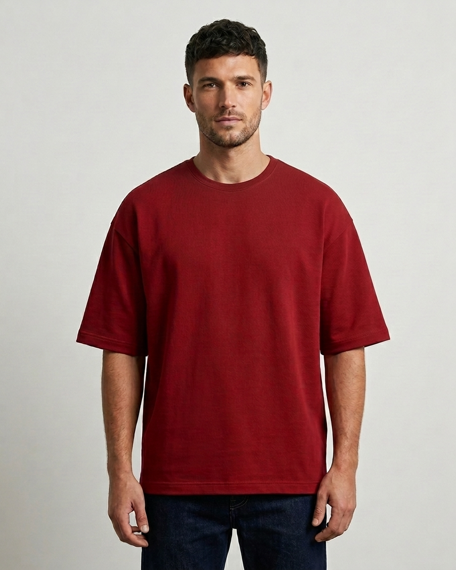 Red Oversized French Terry Cotton T-Shirt