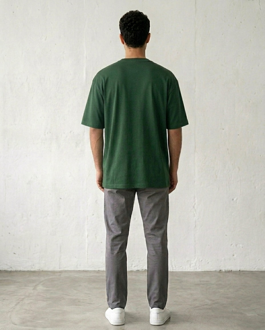 Bottle Green Oversized French Terry Cotton T-Shirt