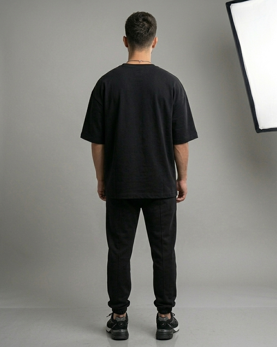 Black Oversized French Terry Cotton T-Shirt