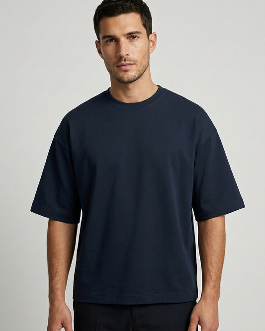 Navy Blue Oversized French Terry Cotton T-Shirt