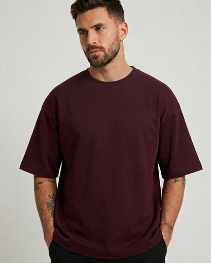 Maroon Oversized French Terry Cotton T-Shirt