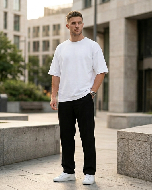 White Oversized French Terry Cotton T-Shirt