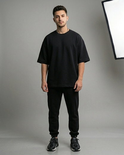 Black Oversized French Terry Cotton T-Shirt