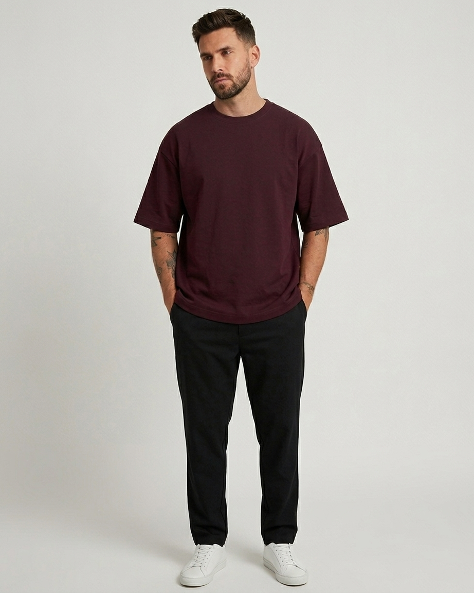Maroon Oversized French Terry Cotton T-Shirt