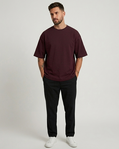Maroon Oversized French Terry Cotton T-Shirt