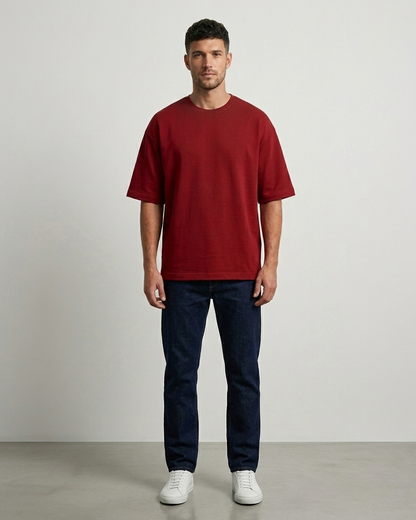 Red Oversized French Terry Cotton T-Shirt