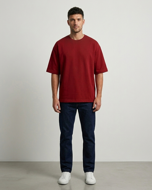 Red Oversized French Terry Cotton T-Shirt