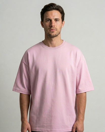 Baby Pink Oversized French Terry Cotton T-Shirt