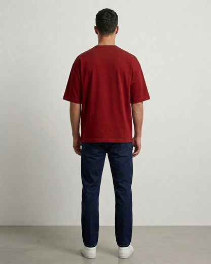 Red Oversized French Terry Cotton T-Shirt