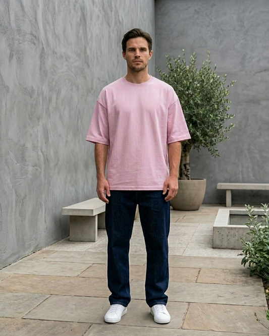 Baby Pink Oversized French Terry Cotton T-Shirt