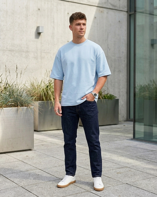 Baby Blue Oversized French Terry Cotton T-Shirt