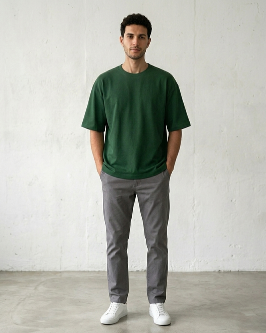 Bottle Green Oversized French Terry Cotton T-Shirt