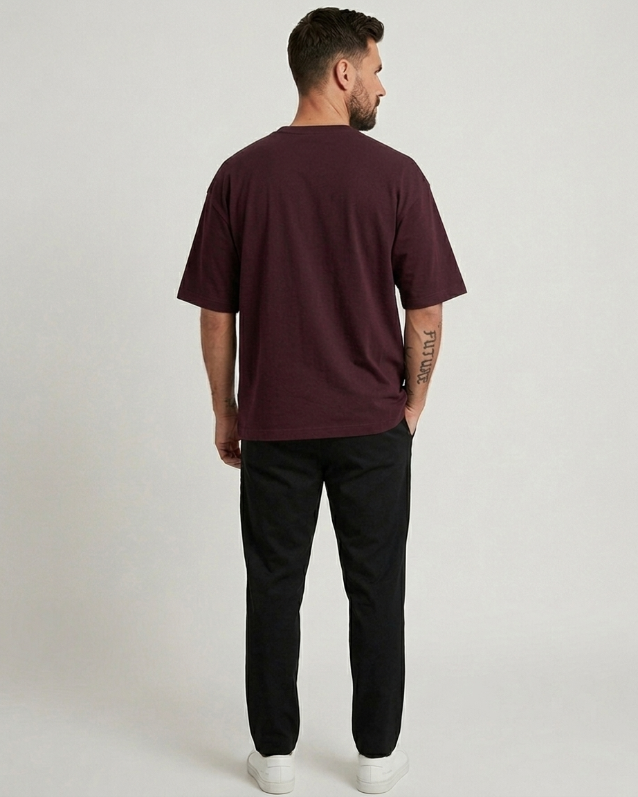 Maroon Oversized French Terry Cotton T-Shirt