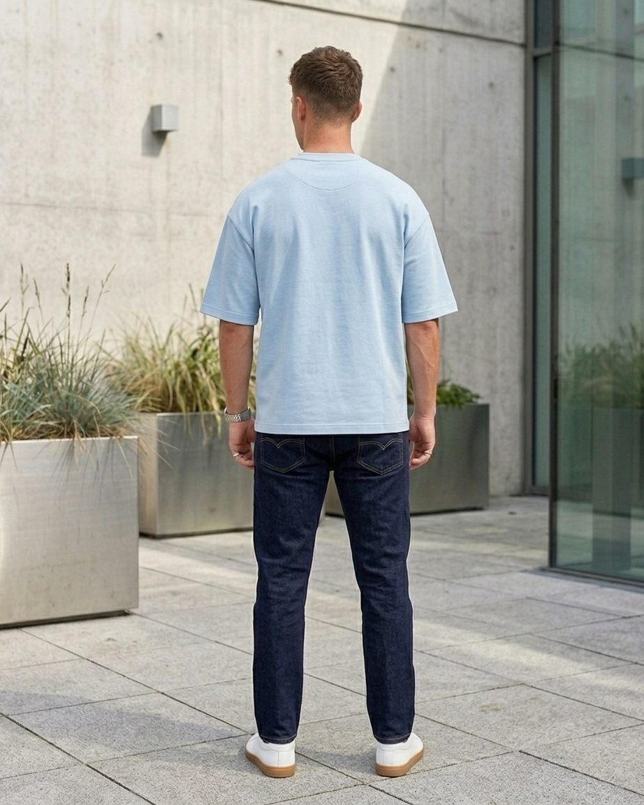 Baby Blue Oversized French Terry Cotton T-Shirt