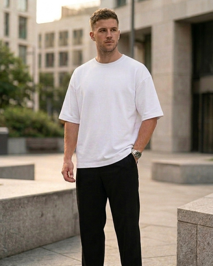 White Oversized French Terry Cotton T-Shirt