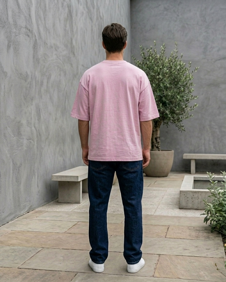 Baby Pink Oversized French Terry Cotton T-Shirt
