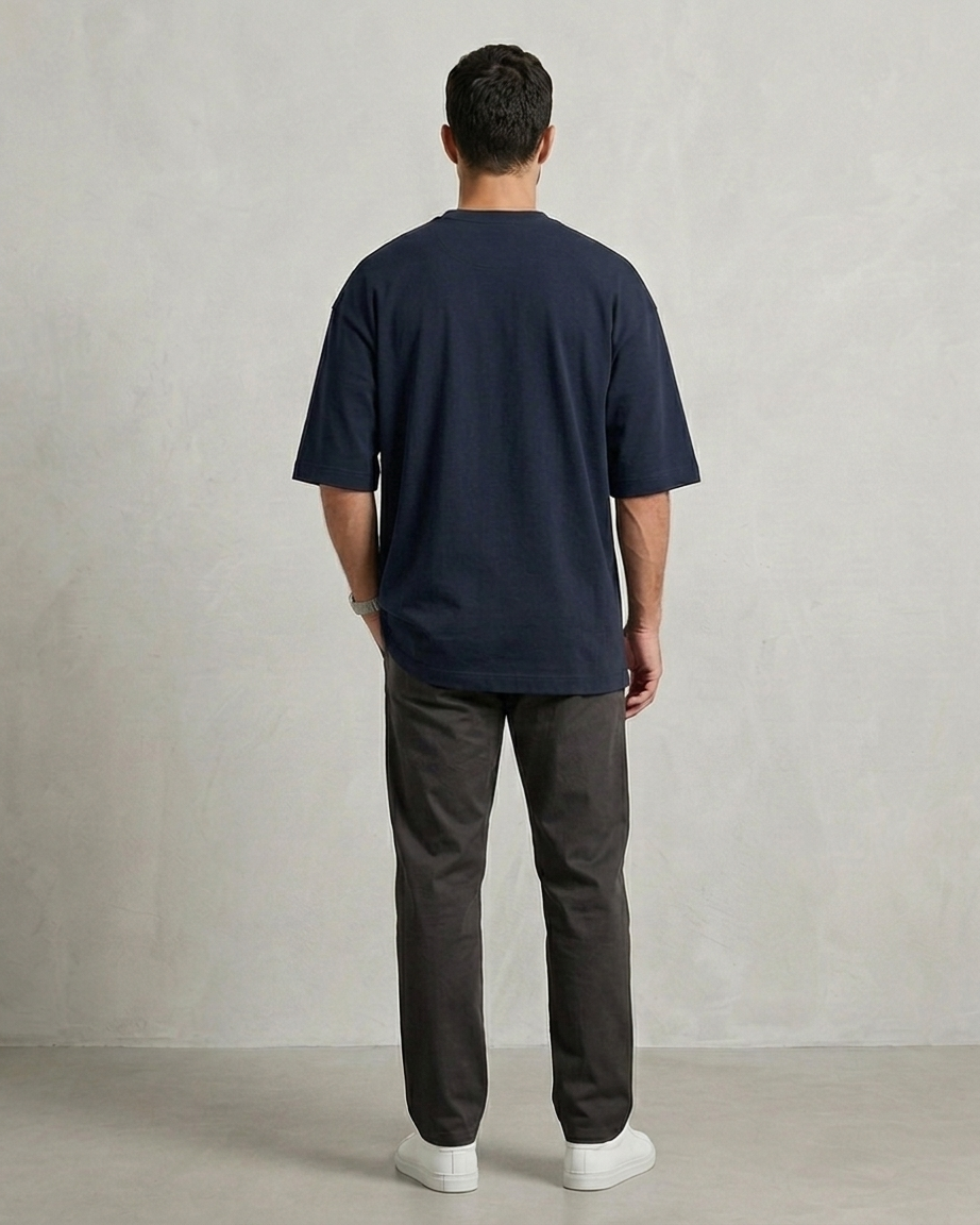 Navy Blue Oversized French Terry Cotton T-Shirt