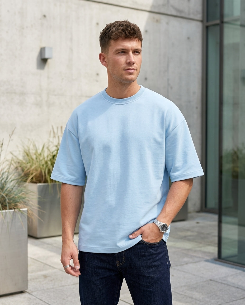 Baby Blue Oversized French Terry Cotton T-Shirt