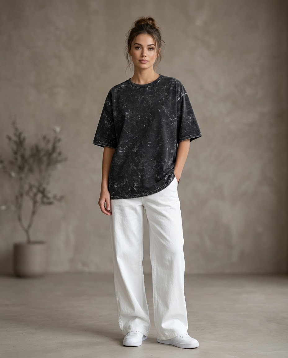 Black Oversized Acid Wash T-shirt