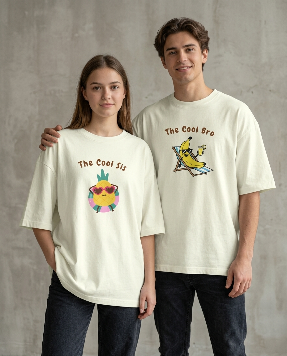The Cool Bro/Sis Combo - Off White Oversized Fit Unisex T-Shirt